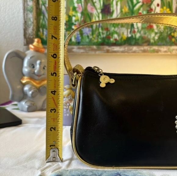 Disney Mickey Minnie Black Gold Faux Leather Shoulder Bag - Picture 10 of 12
